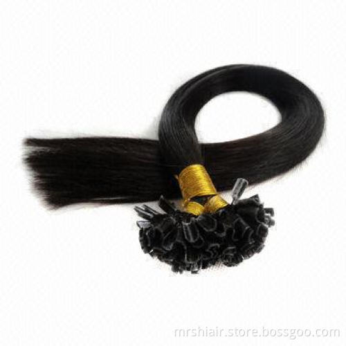Italian keratin hot fusion nail extensions, remy 1# jet black, silk straight, 1.0 gram, wholesale